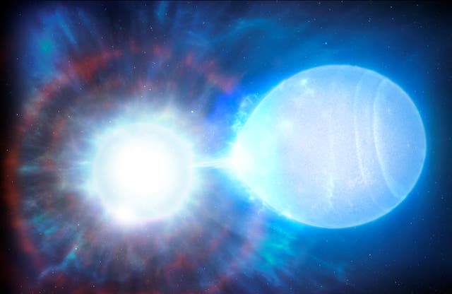 <p>An illustration shows a white dwarf star located in the Milky Way galaxy at the moment of its explosion</p>