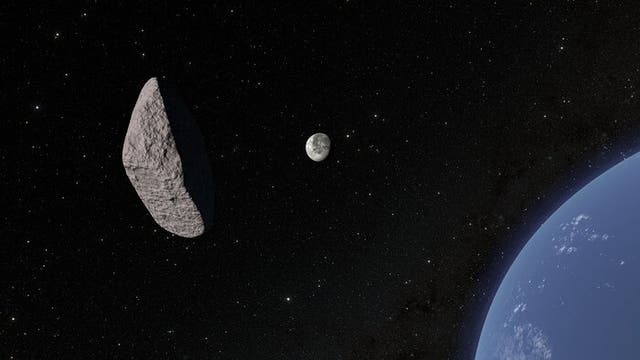 <p>Artist’s illustration of asteroid 2024 YR4 as it passes Earth and heads toward a potential collision with Moon</p>