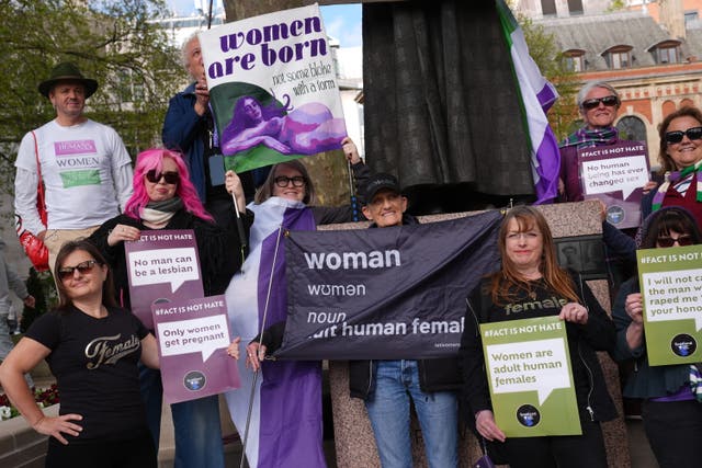<p>Campaigners from For Women Scotland outside the Supreme Court </p>